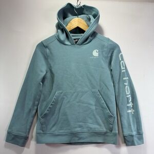 Carhartt Hoodie Youth XL 14 Blueish Logo Sleeve Pullover Sweatshirt